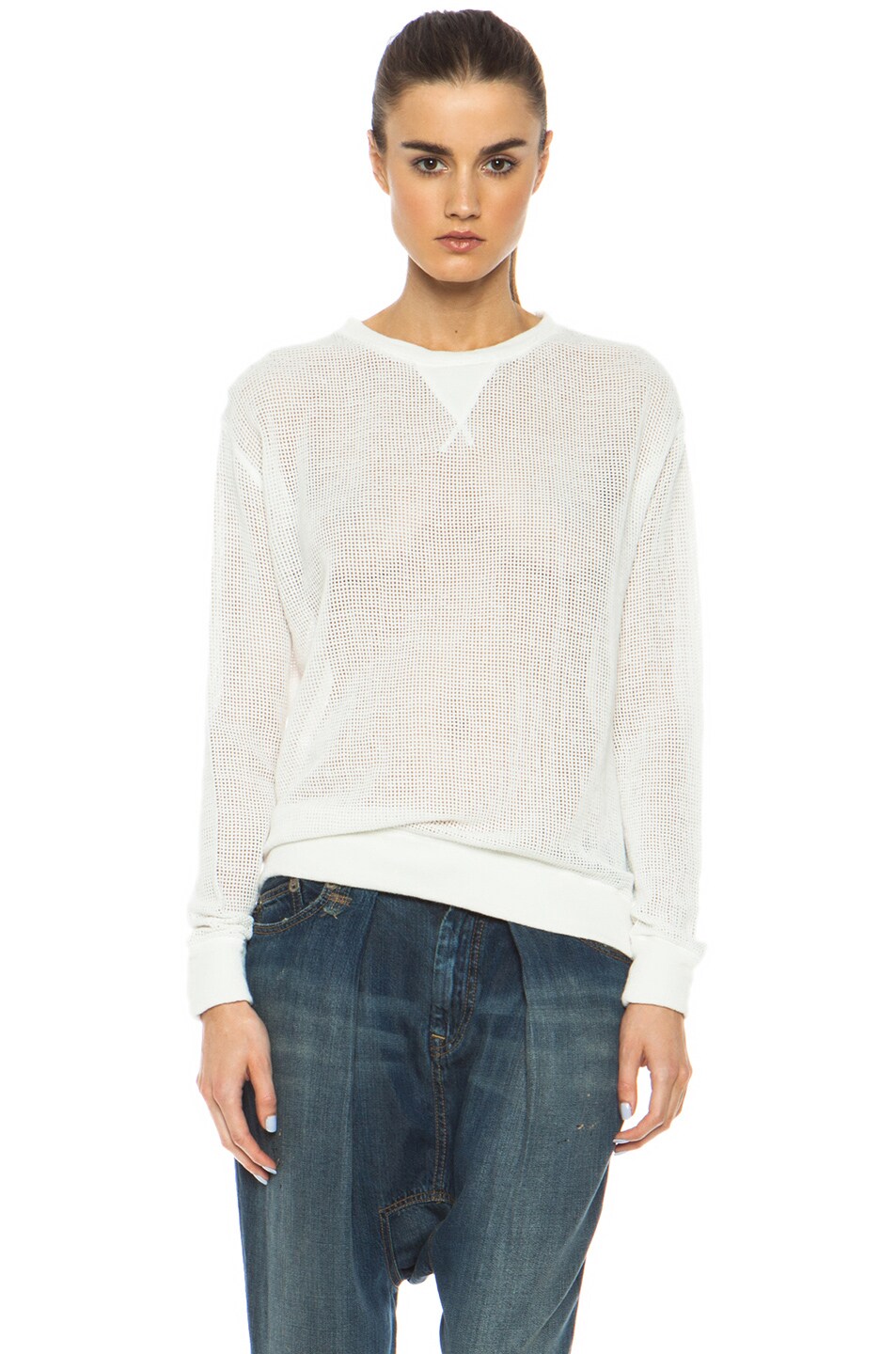 Image 1 of R13 Mesh Cotton Sweatshirt in Ecru