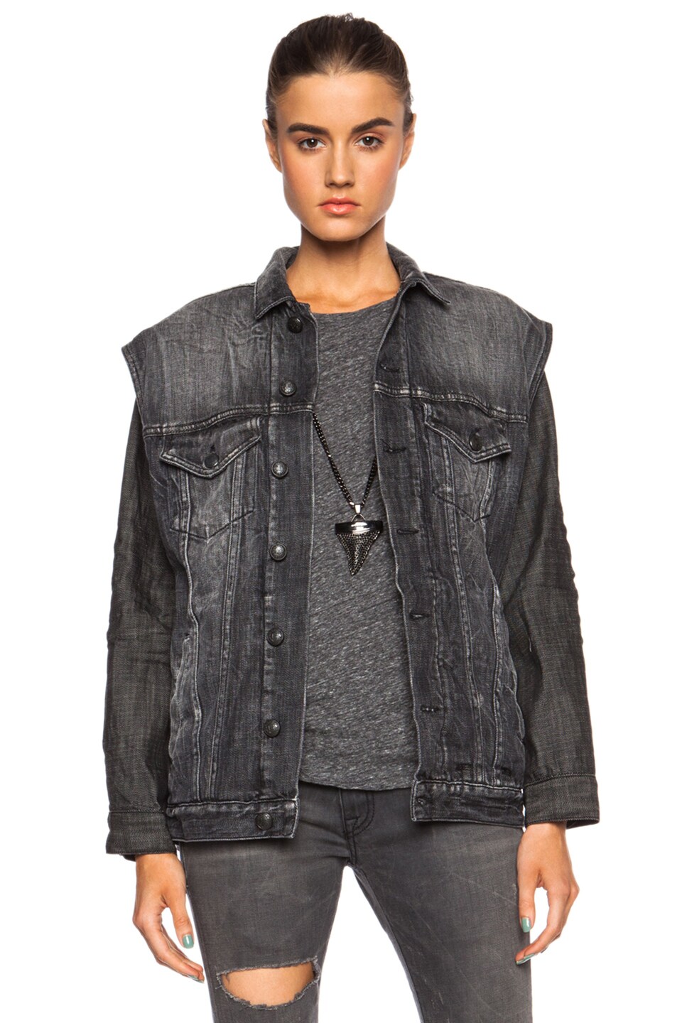 Image 1 of R13 Double Denim Jacket in Cement Black