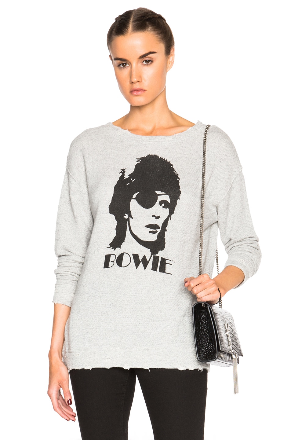Image 1 of R13 Bowie Distressed Sweatshirt in Heather Grey