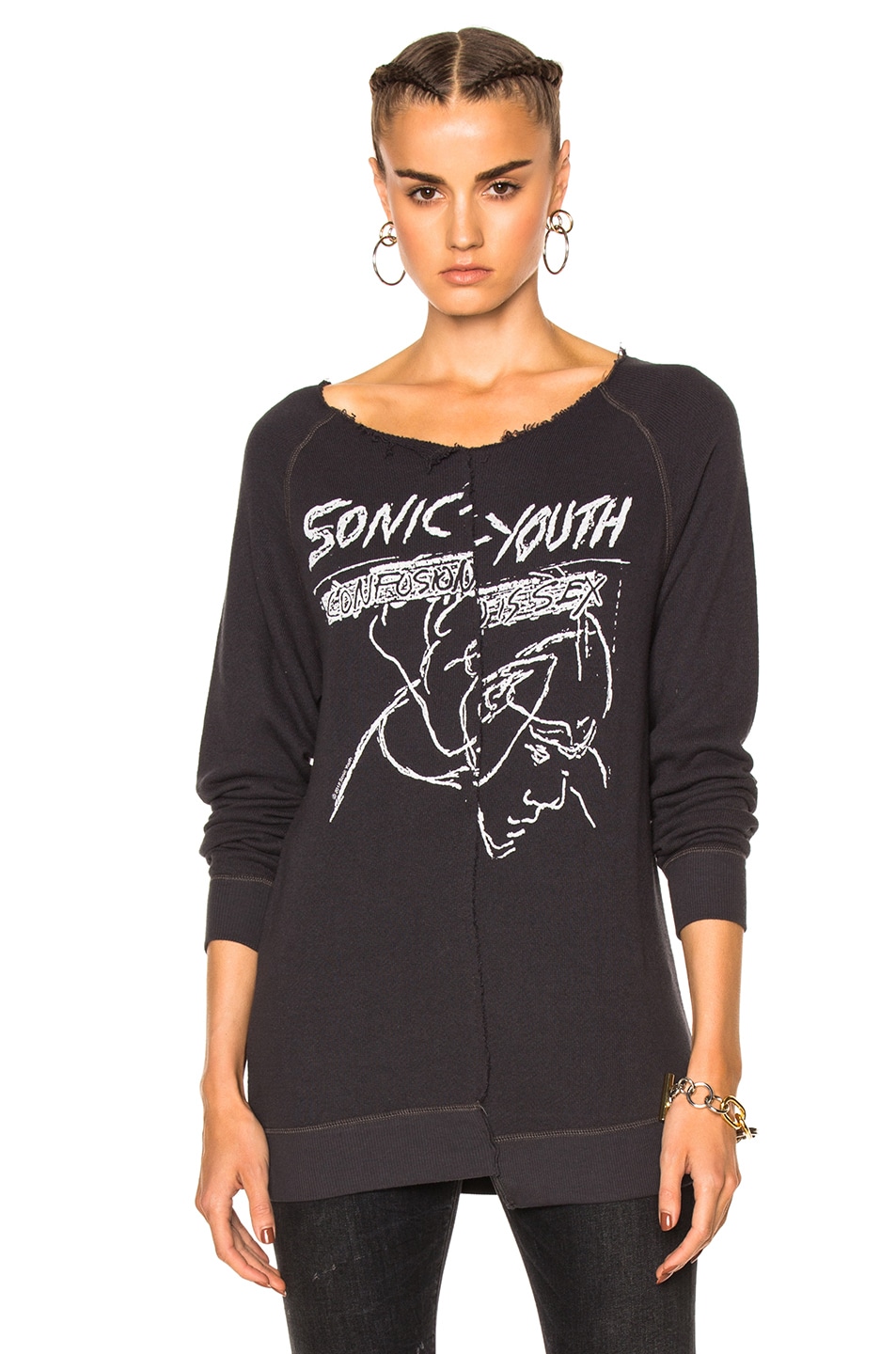 Image 1 of R13 Split Seam Sonic Youth Sweatshirt in Vintage Black