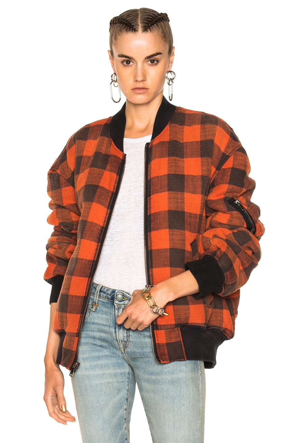 Image 1 of R13 Reversible Double Plaid Flight Jacket in Red Plaid