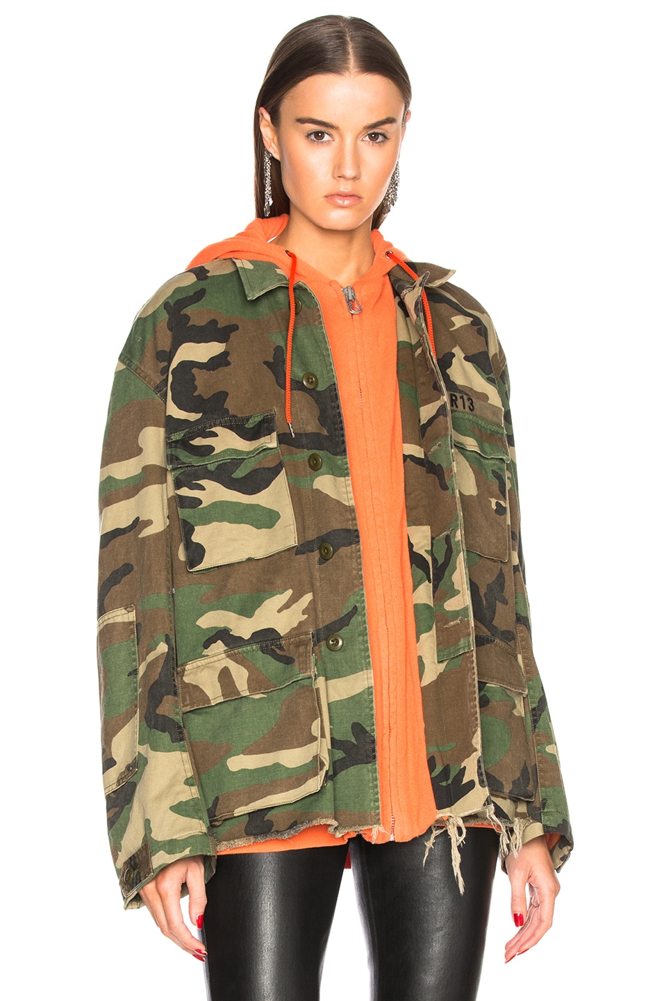 R13 Hooded Abu Jacket in Camo & Orange | FWRD