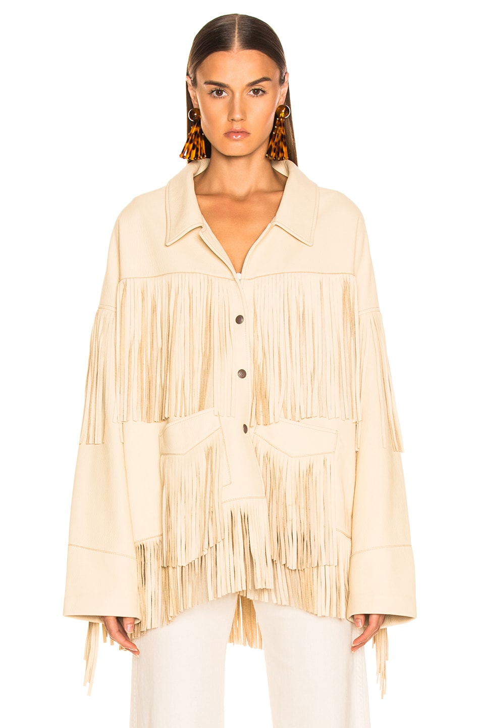 R13 Fringe Jacket in Light Beige FWRD
