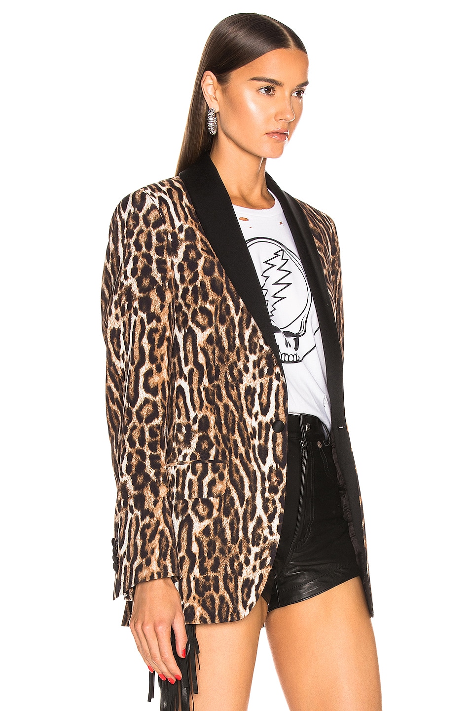 R13 Shawl Lapel Tuxedo Blazer in Leopard | FWRD