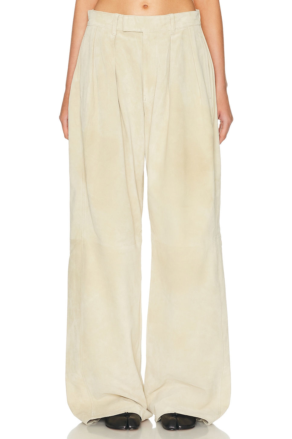 R13 Pleated Wide Leg Leather Pant In Gray