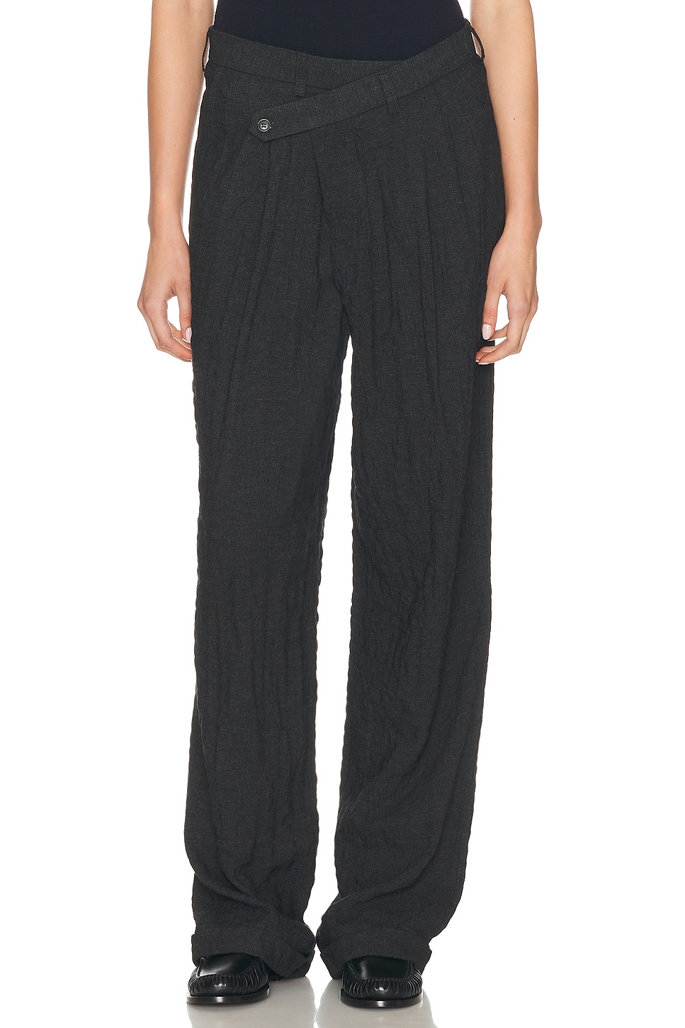Image 1 of R13 Triple Pleat Crossover Trouser in CHARCOAL