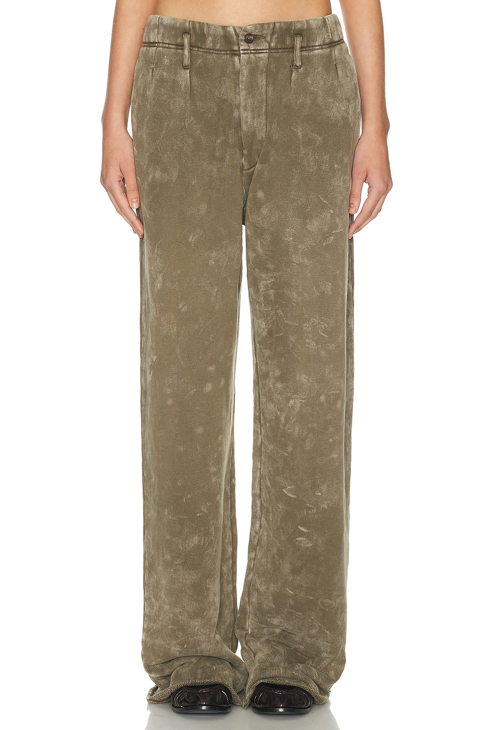 Image 1 of R13 Double Pleat Sweatpant in Acid Olive Green