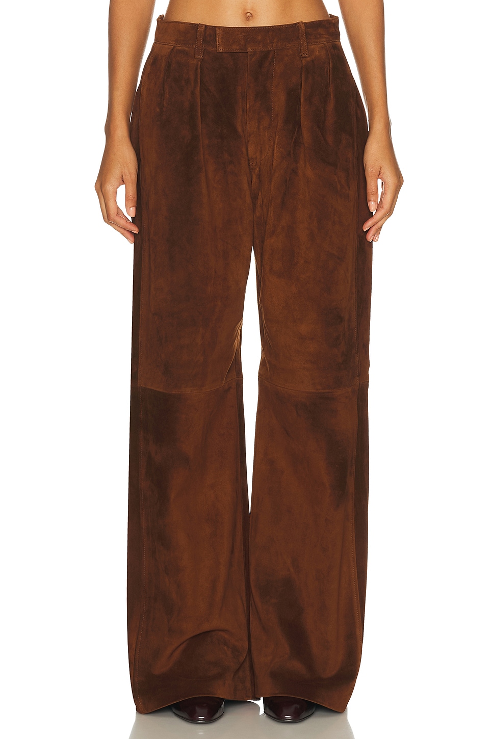 R13 Pleated Wide Leg Leather Pant In Brown