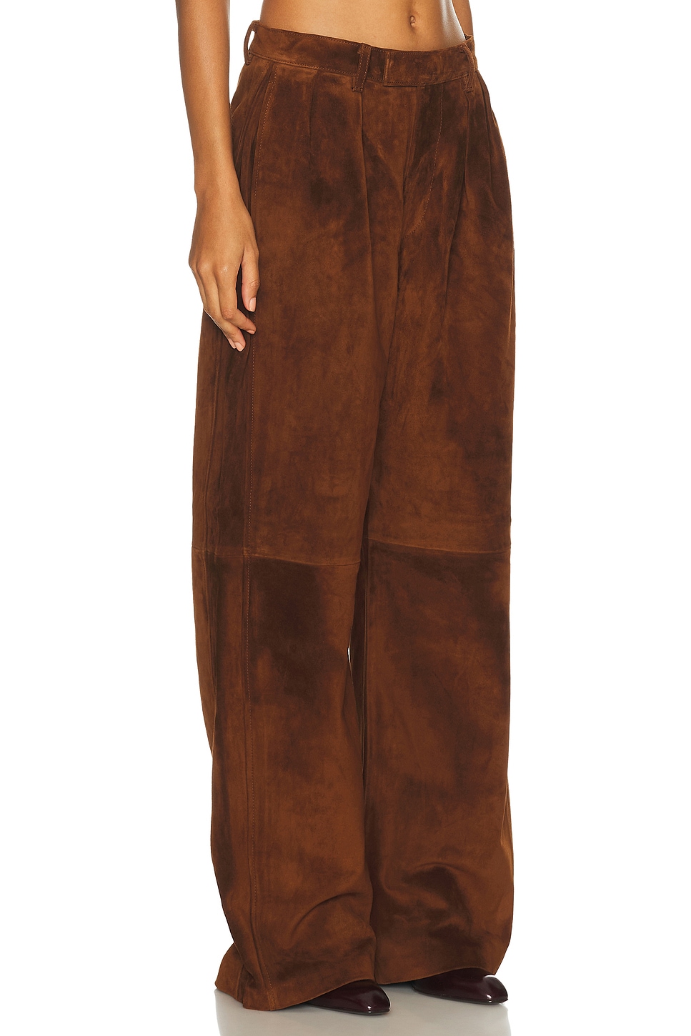 R13 Pleated Wide Leg Leather Pant In Brown
