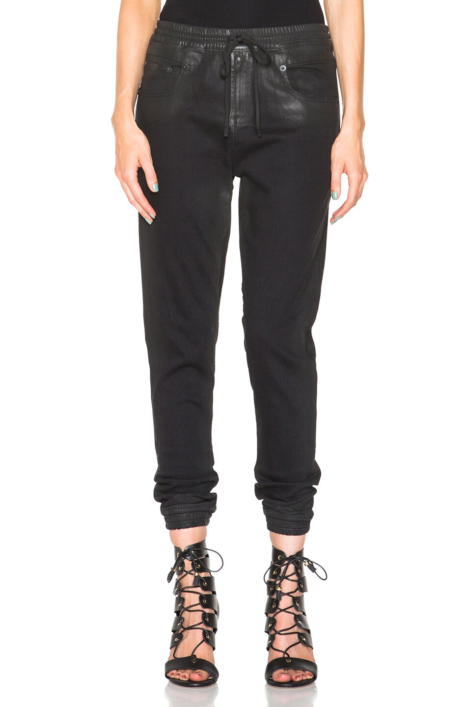 Image 1 of R13 Boy Skinny Jogger Pants in Waxed Black