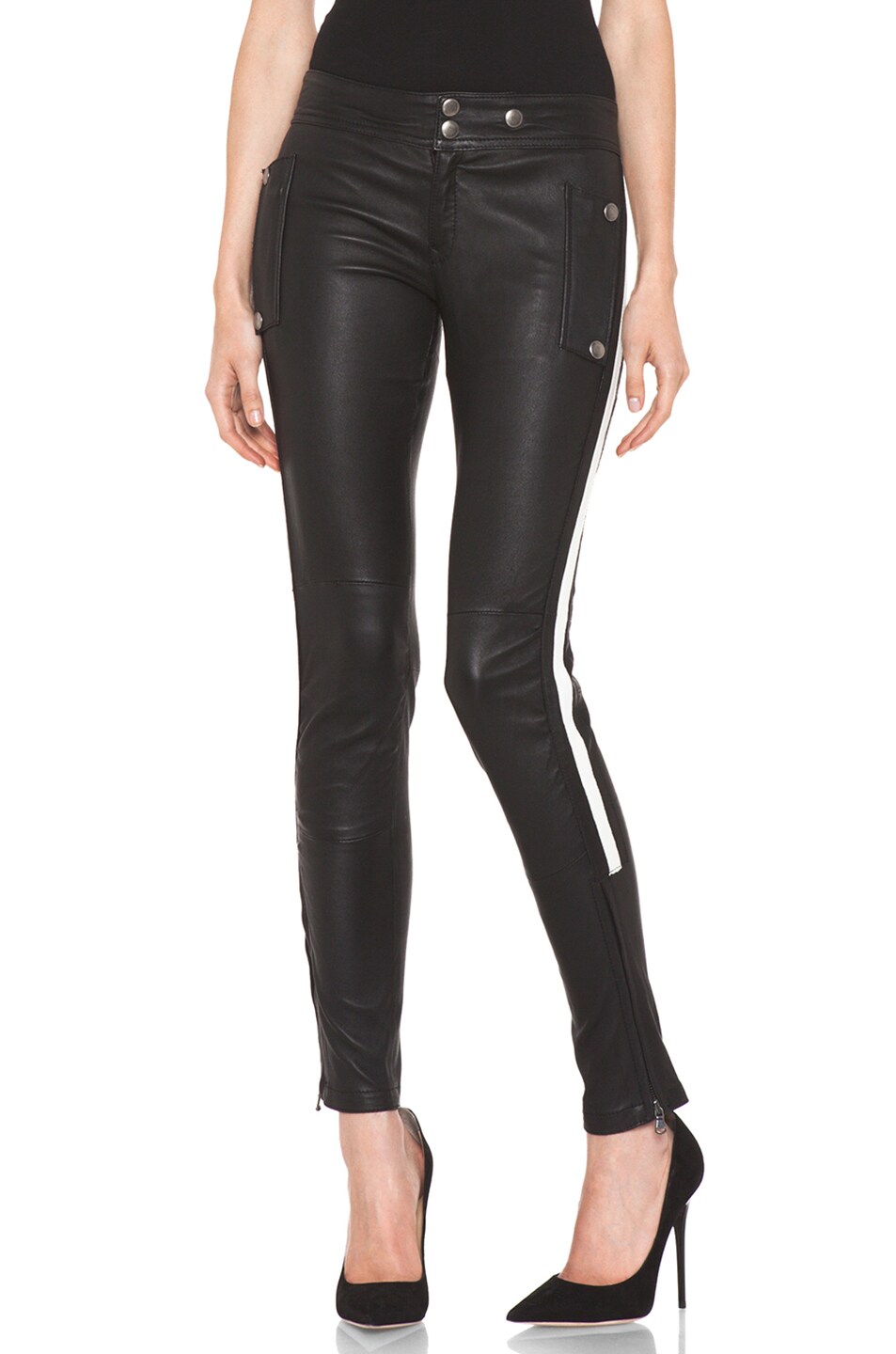 R13 Leather Racing Biker Pant in Black & White FWRD