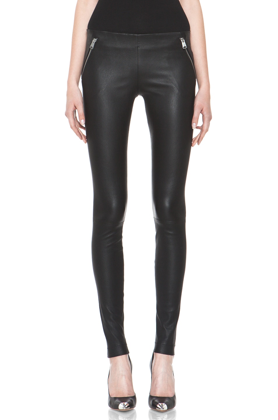 Image 1 of R13 Zip Pull On Leather Legging in Black