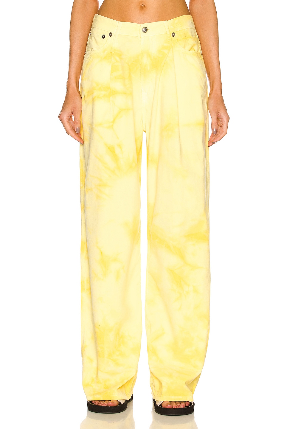 Image 1 of R13 Damon Pleated Wide Leg in Pale Yellow