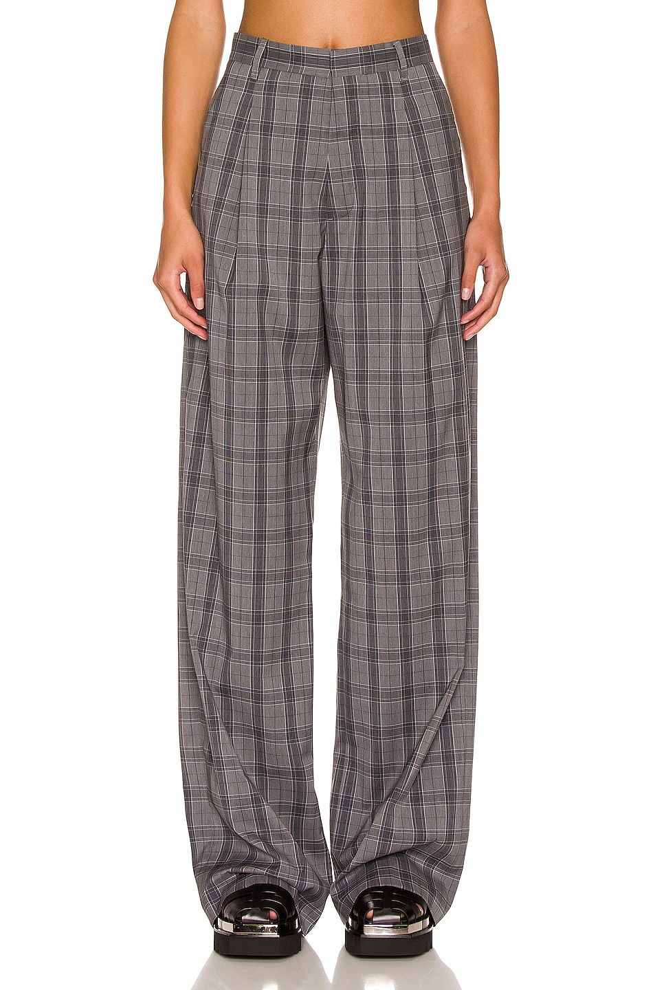Image 1 of R13 Wide Leg Pant in Grey Plaid