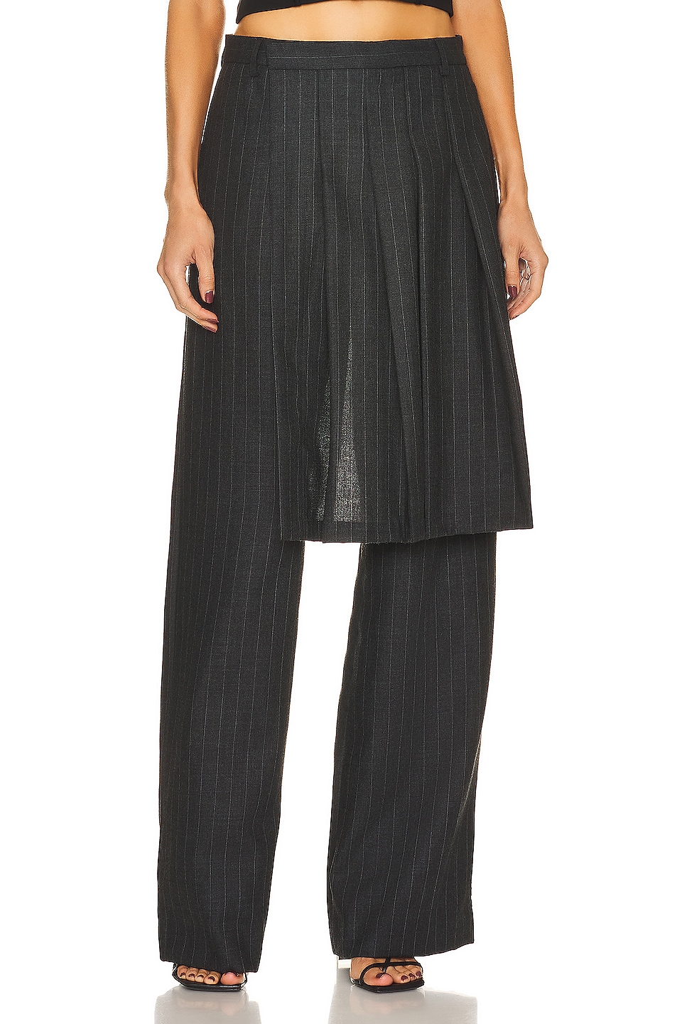 Image 1 of R13 Kilted Trouser Pant in Grey Pinstripe