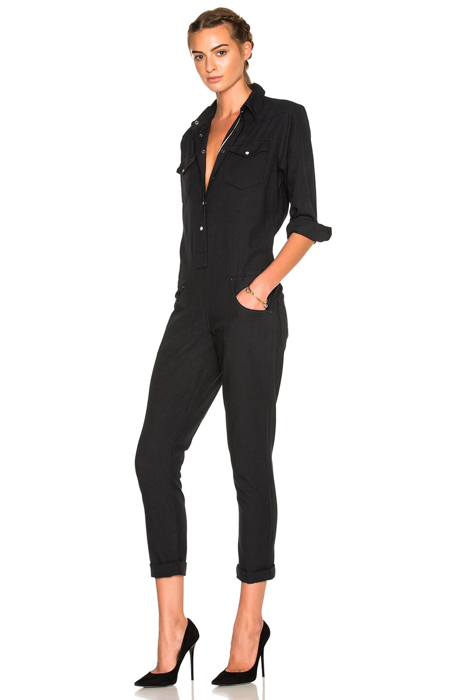 R13 Cowboy Jumpsuit in O.D. Black FWRD