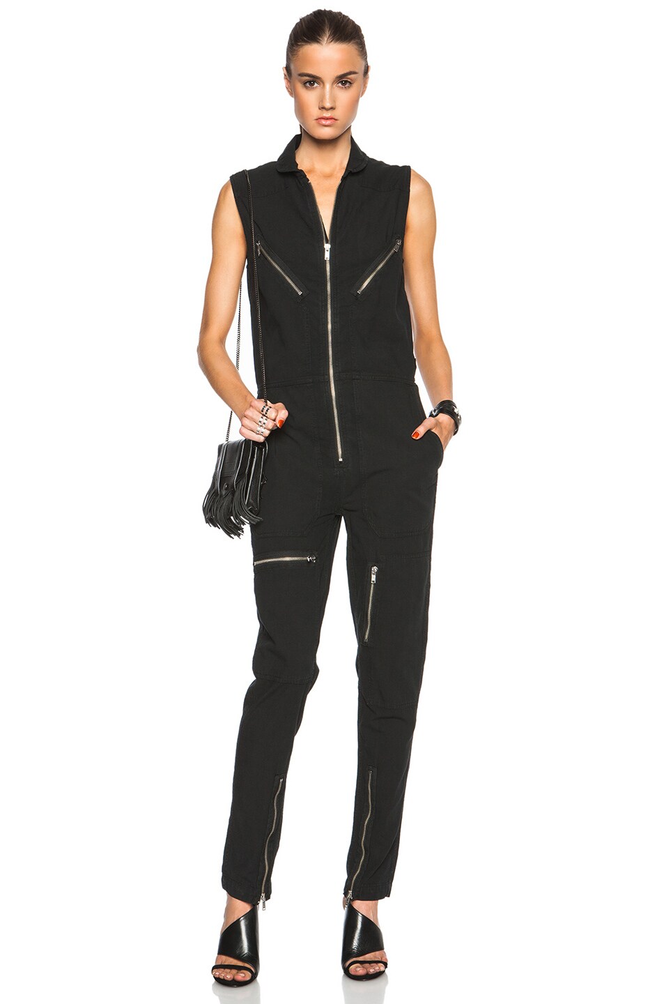 Image 1 of R13 Sleeveless Flightsuit in Over Dyed Black