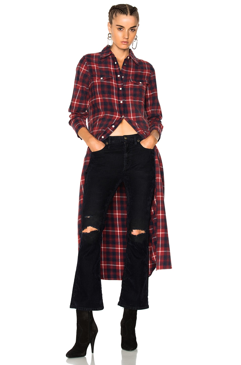 Image 1 of R13 Long Cowboy Shirt Dress in Red Plaid