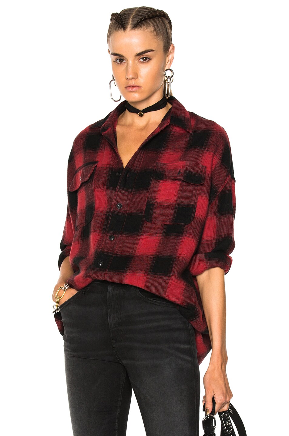 Image 1 of R13 X Oversized Plaid Shirt in Black & Red Plaid