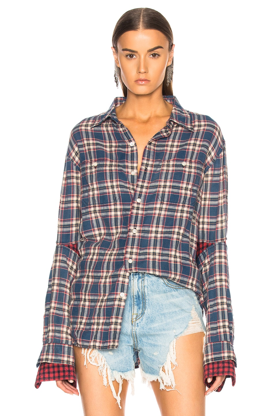 Image 1 of R13 Double Sleeve Shirt in Blue Pink Plaid