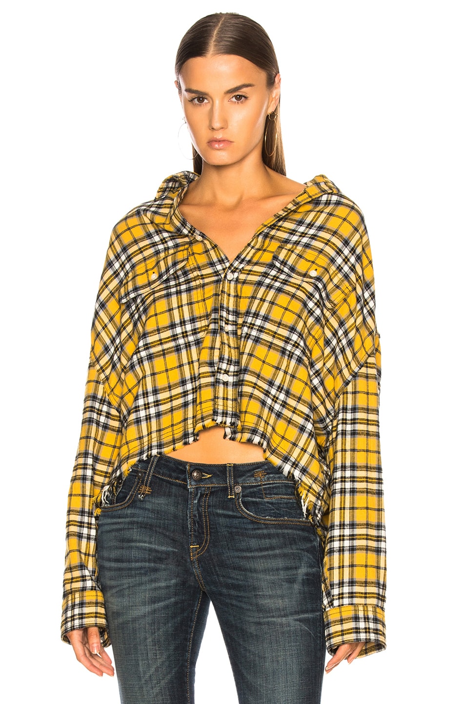 Image 1 of R13 Cropped Work Shirt in Yellow Plaid