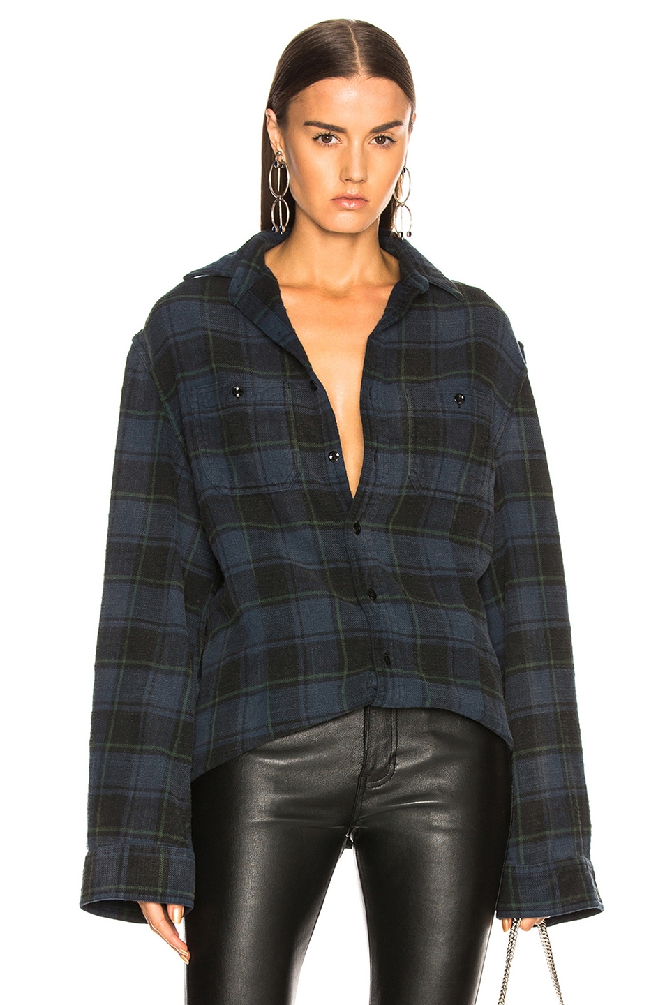 Image 1 of R13 Nipped Waist Shirt in Navy Plaid