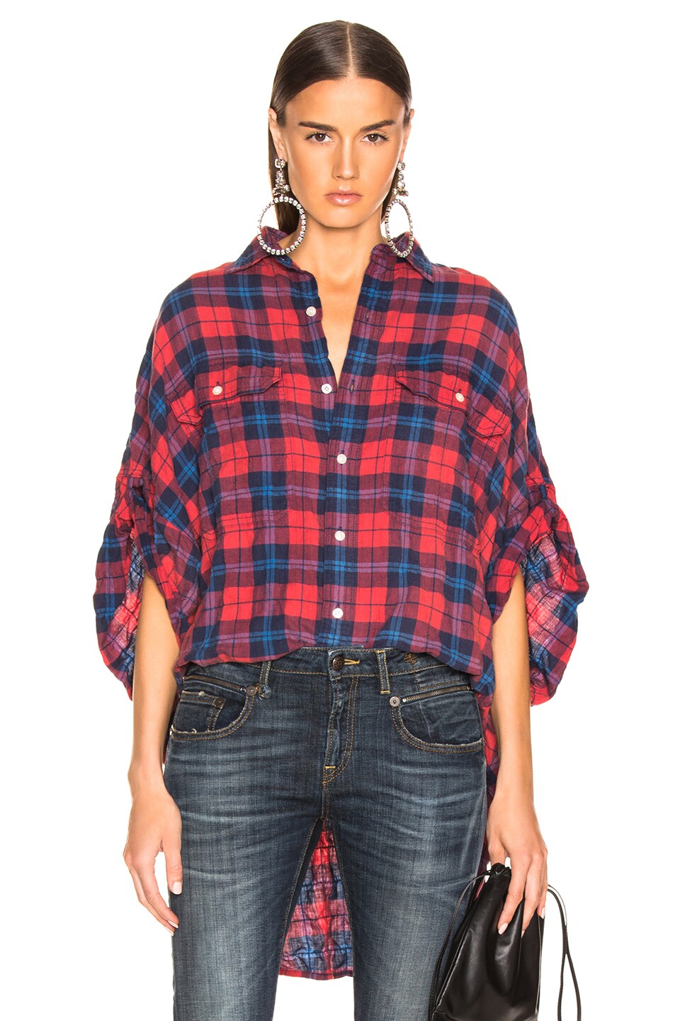 Image 1 of R13 Oversized Rolled Sleeve Plaid Shirt in Red & Blue Plaid
