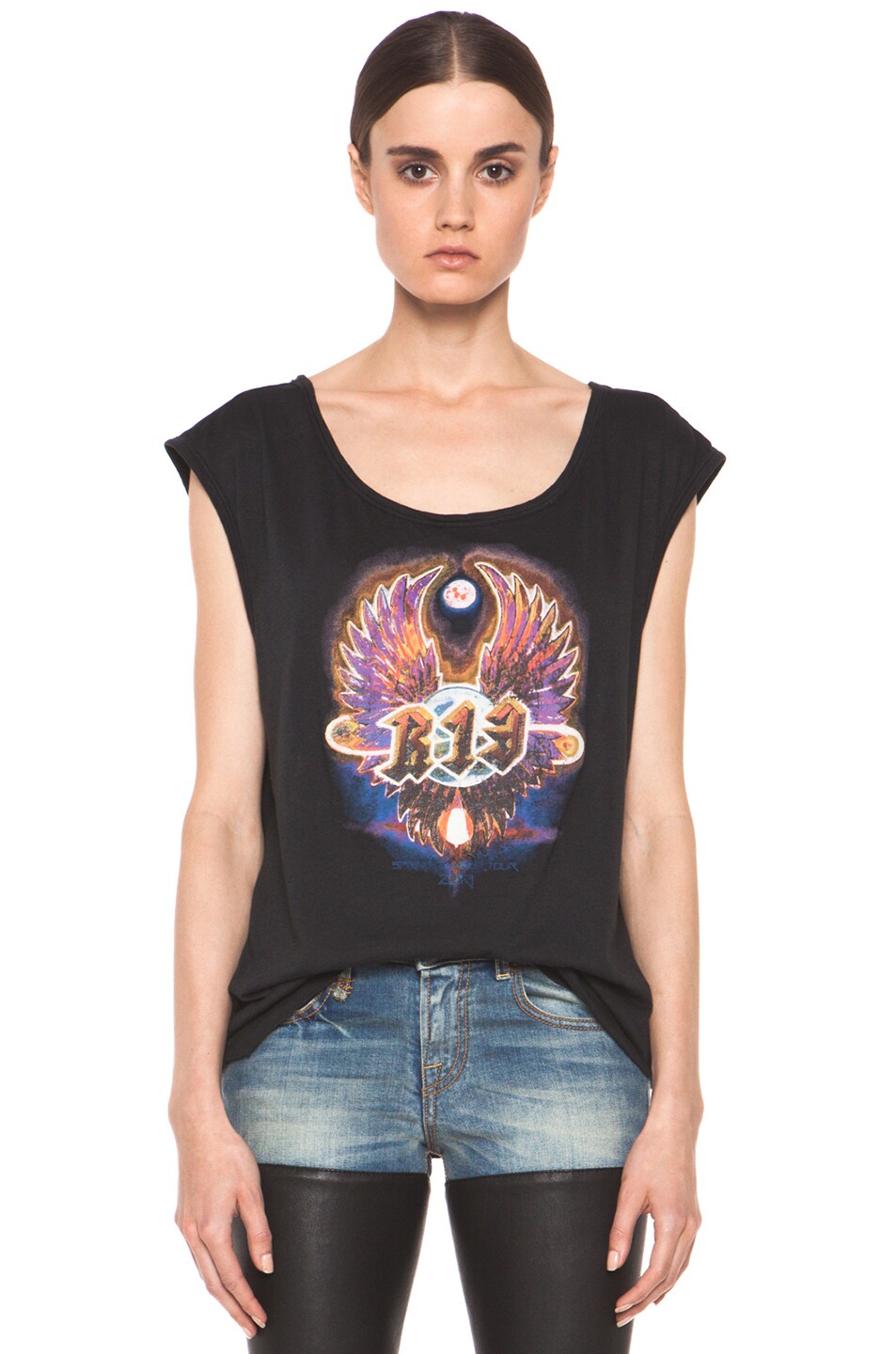 Image 1 of R13 Winged Earth Muscle Tee in Washed Black