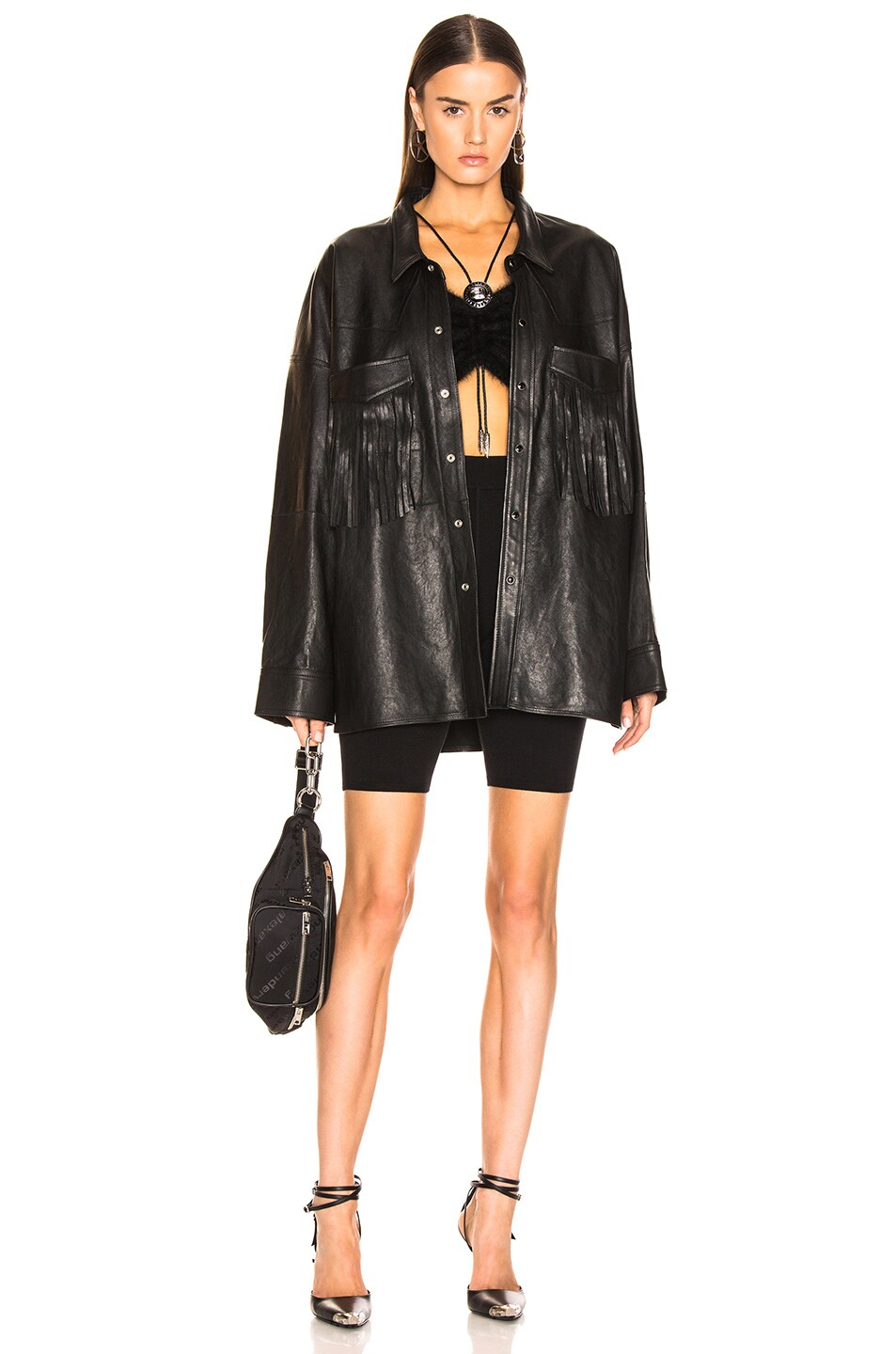 R13 Fringe Leather Shirt in Black FWRD