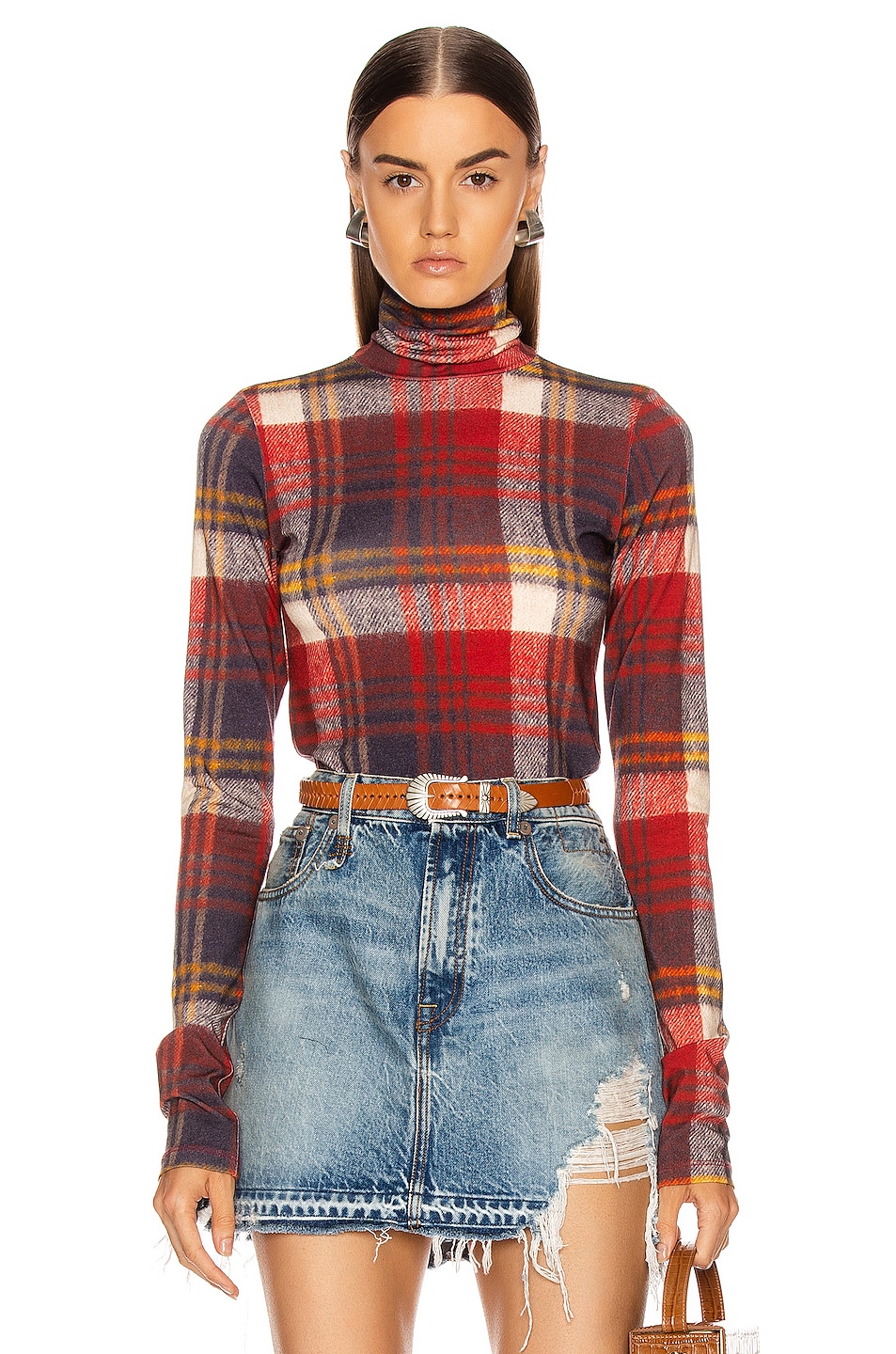 Image 1 of R13 Plaid Turtleneck Top in Red Plaid