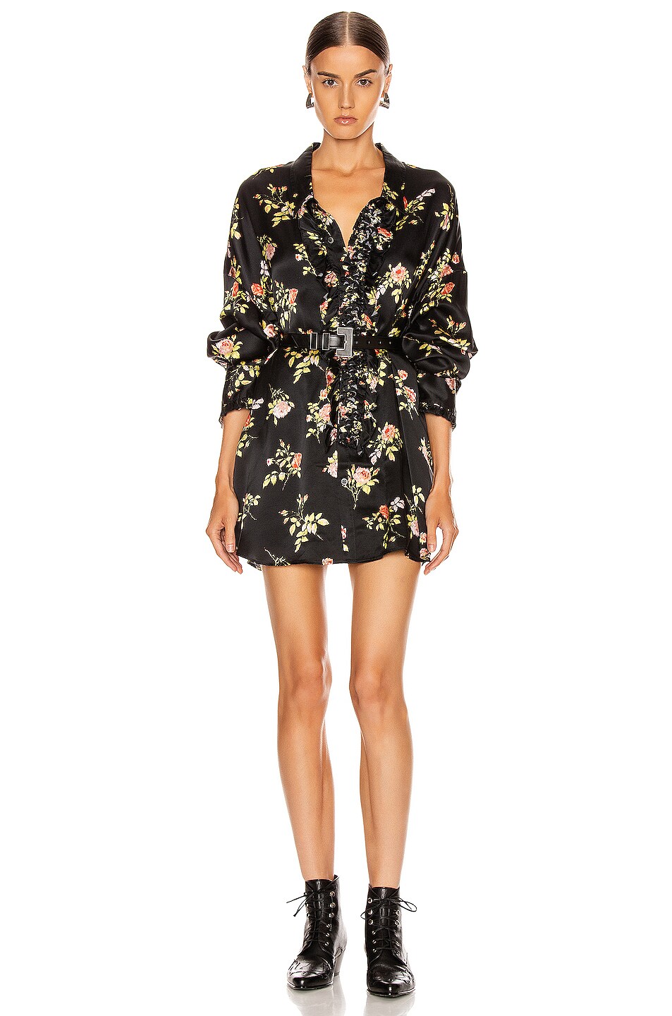 Image 1 of R13 Drop Neck Tuxedo Shirt in Black Floral