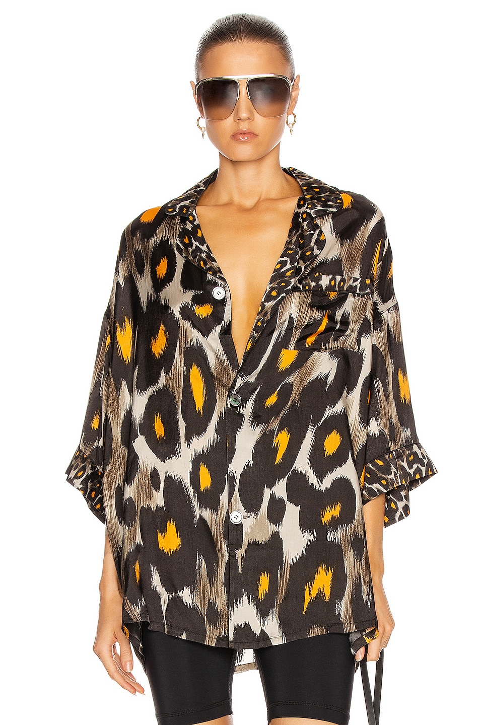 Image 1 of R13 Short Sleeve Pyjama Top in Grey & Orange Leopard