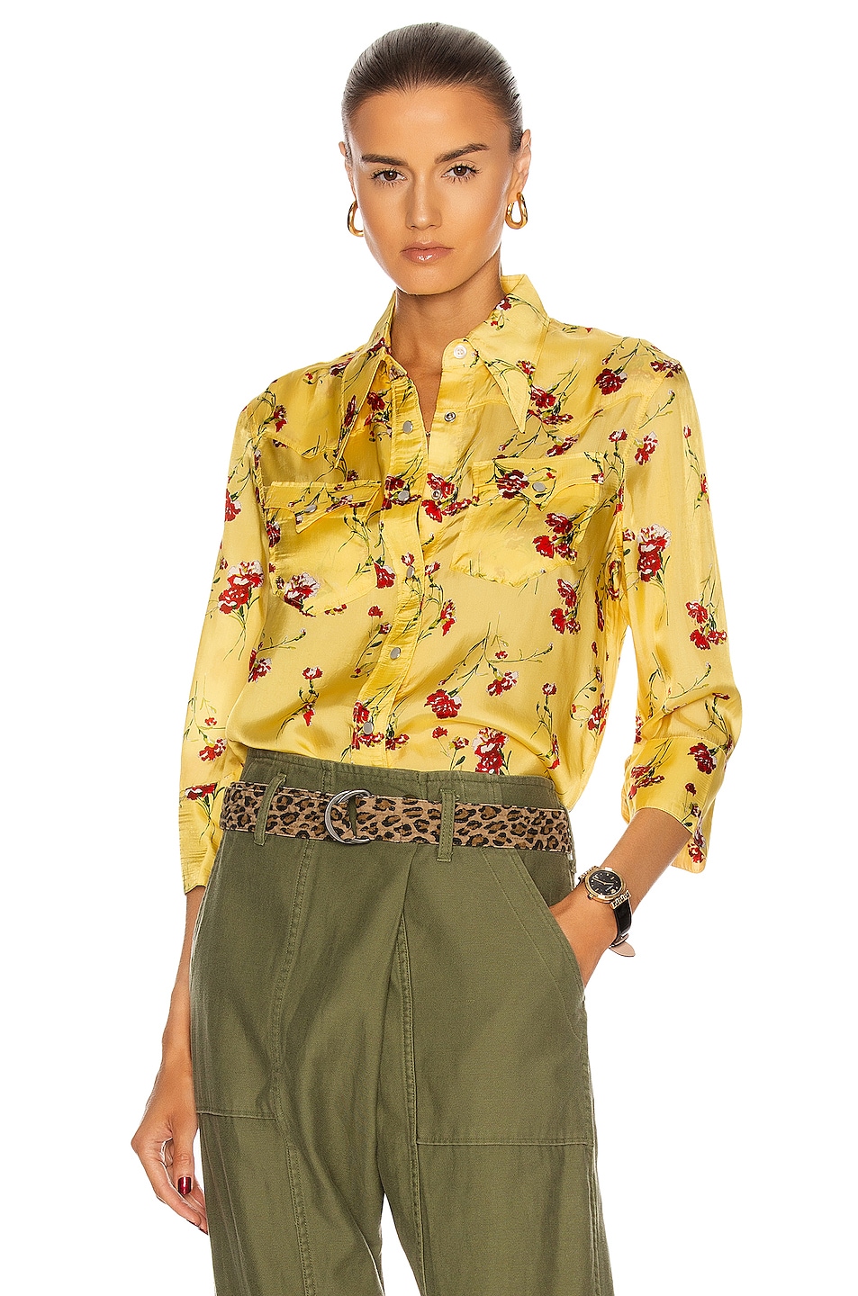 Image 1 of R13 Exaggerated Collar Cowboy Shirt in Yellow Floral