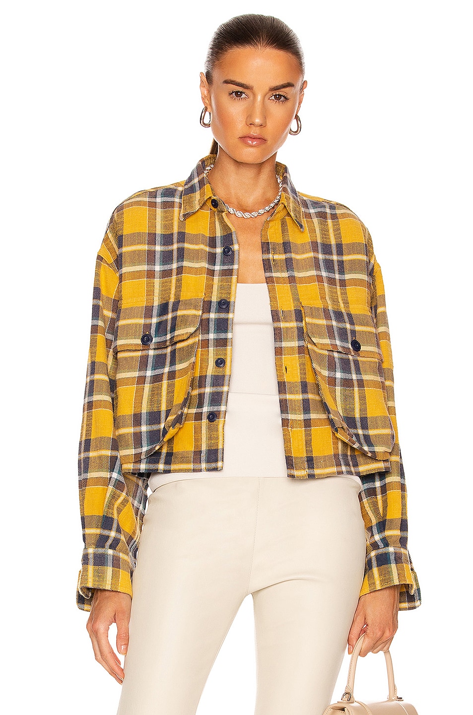 Image 1 of R13 Oversized Cropped Shirt in Yellow Plaid