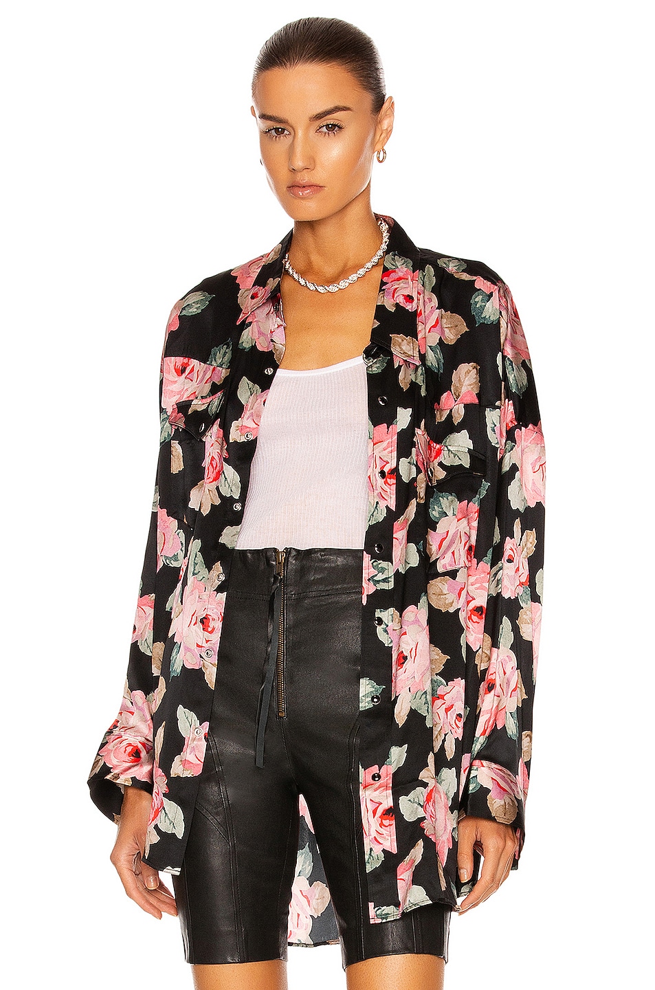 Image 1 of R13 Oversized Cowboy Shirt in Black Floral