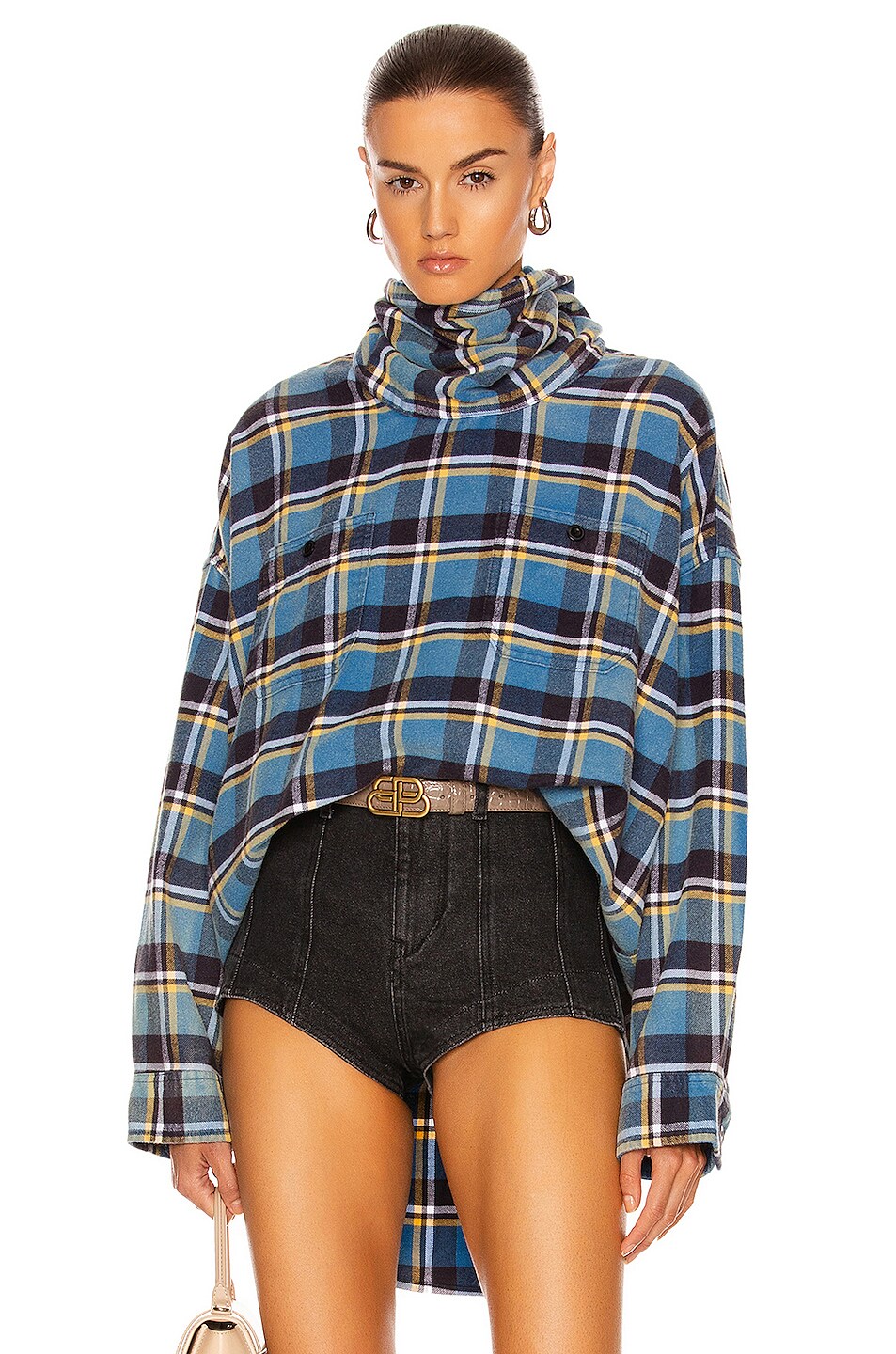 Image 1 of R13 Mask Up Flannel Work Shirt in Blue & Yellow