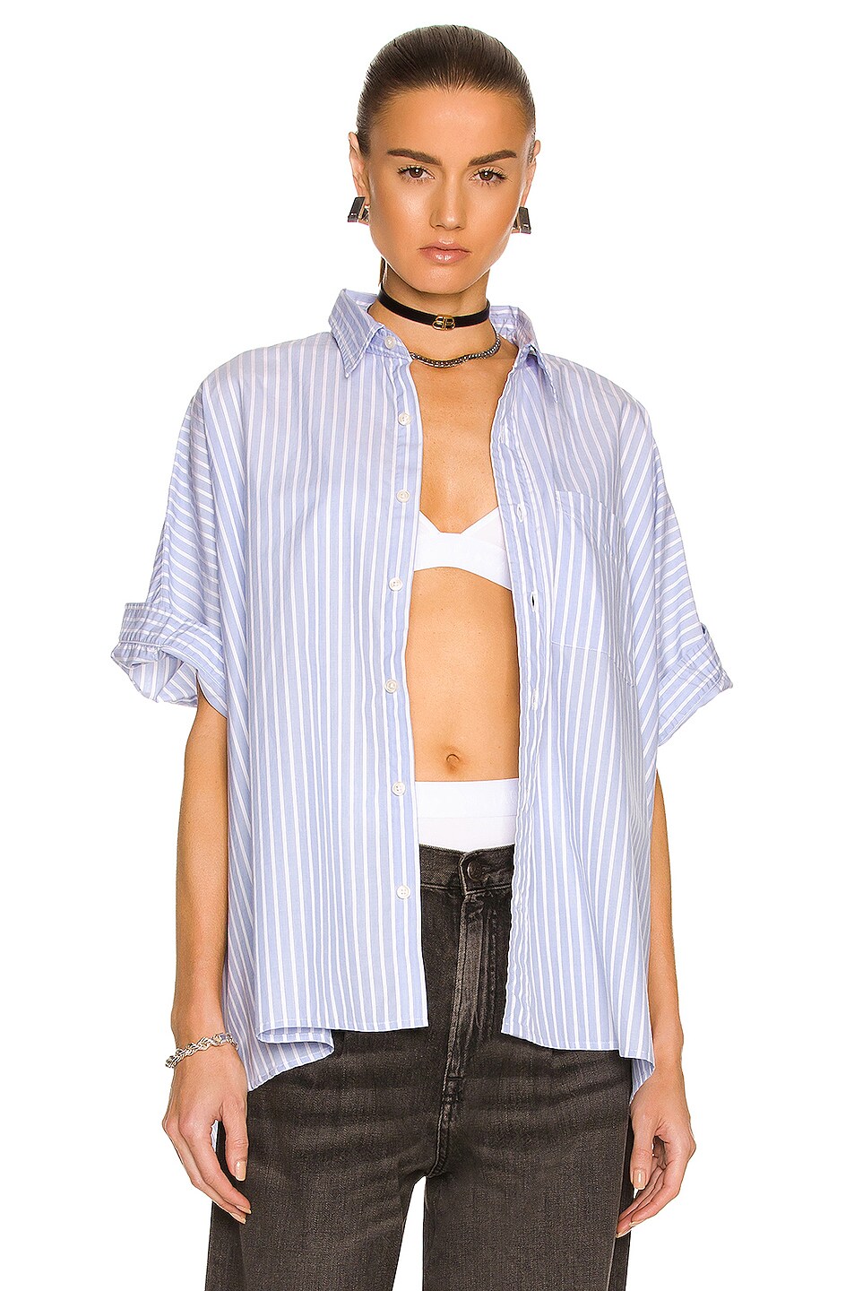 Image 1 of R13 Oversized Boxy Button Up Shirt in Light Blue Wide Stripe