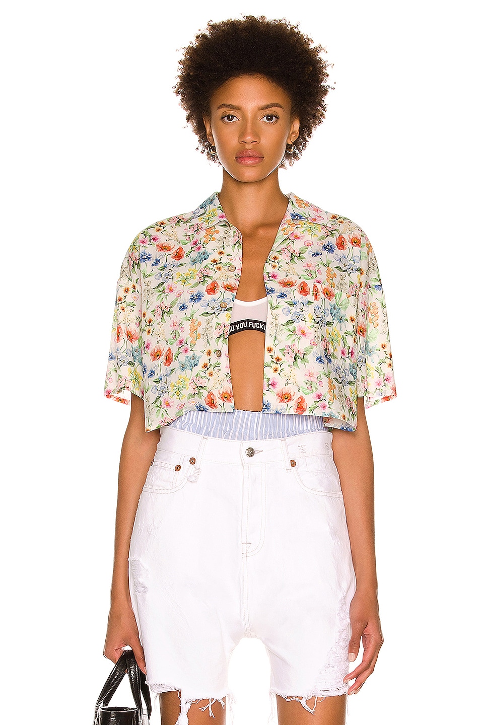 Image 1 of R13 Cropped Floral Shirt in Pink Floral