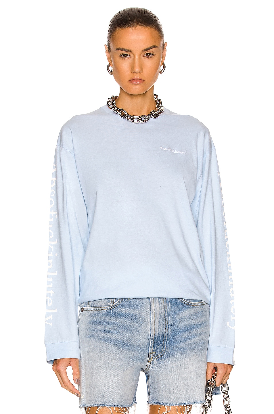 Image 1 of R13 Absofuckinglutely Long Sleeve Tee in Washed Light Blue
