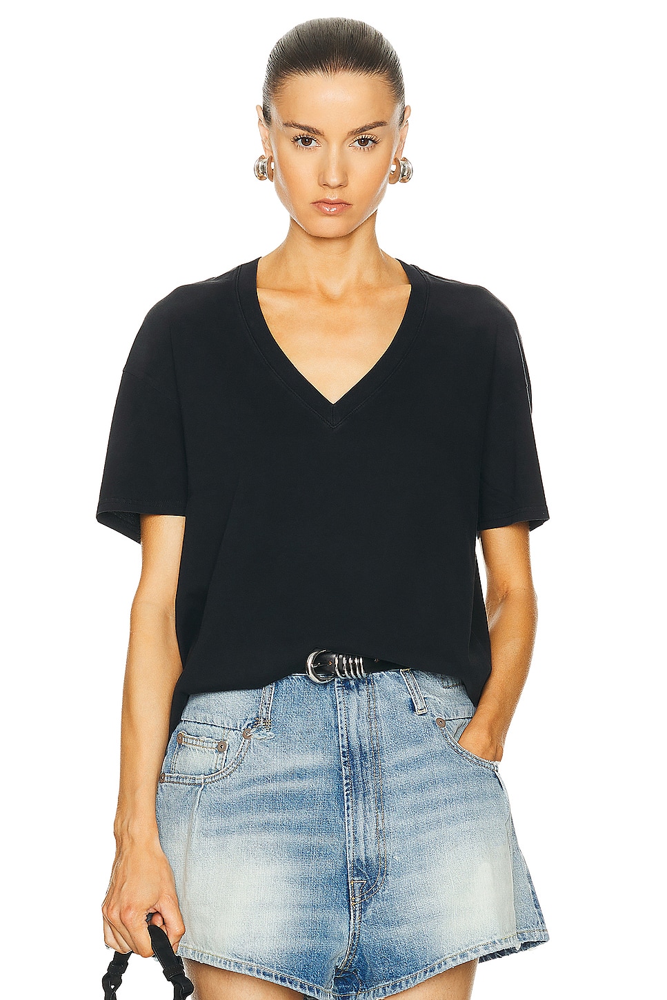 Image 1 of R13 V Neck Relaxed Tee in Black