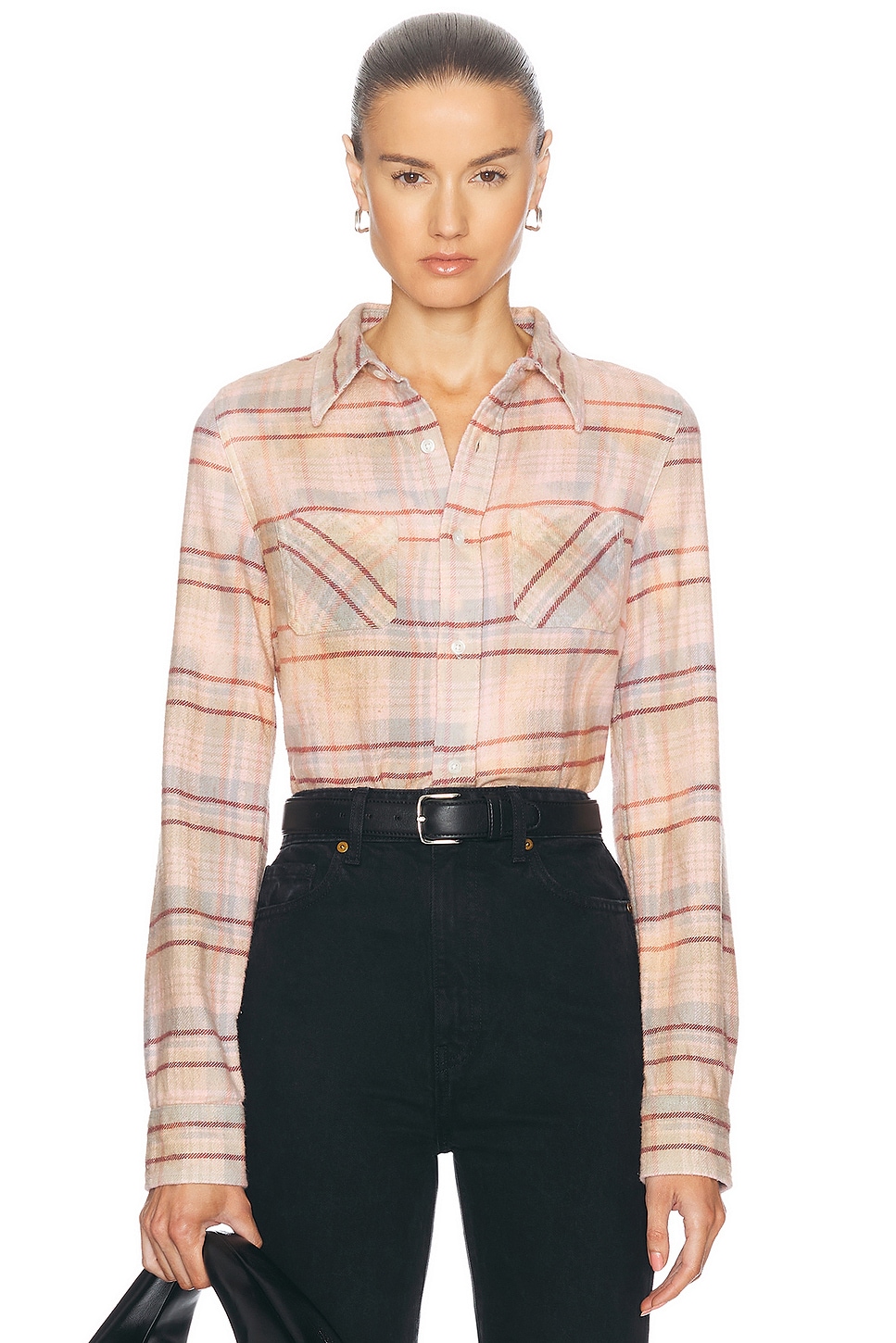 Image 1 of R13 Shrunken Workshirt in Pink Overdyed Plaid