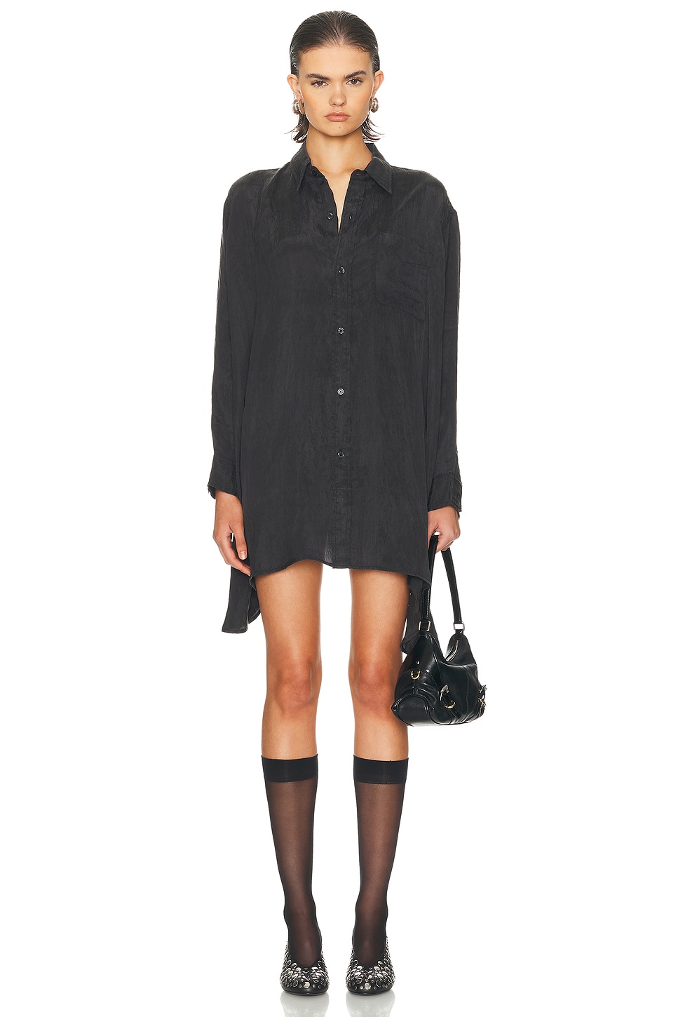 R13 Draped Front Shirt In Black