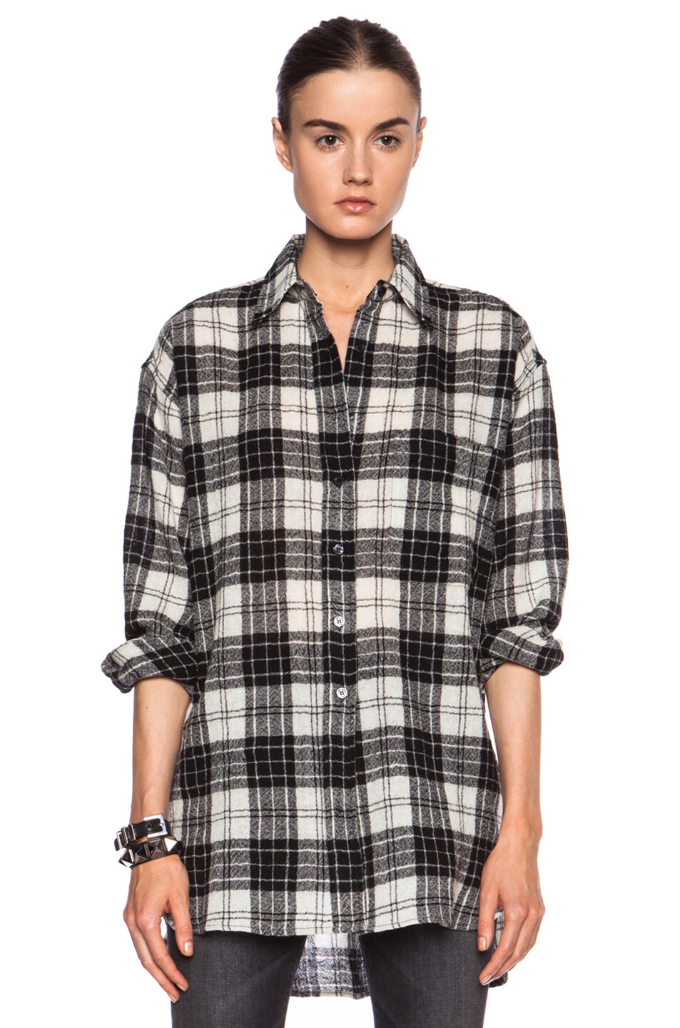 Image 1 of R13 Oversized Plaid Wool Top in Black & White