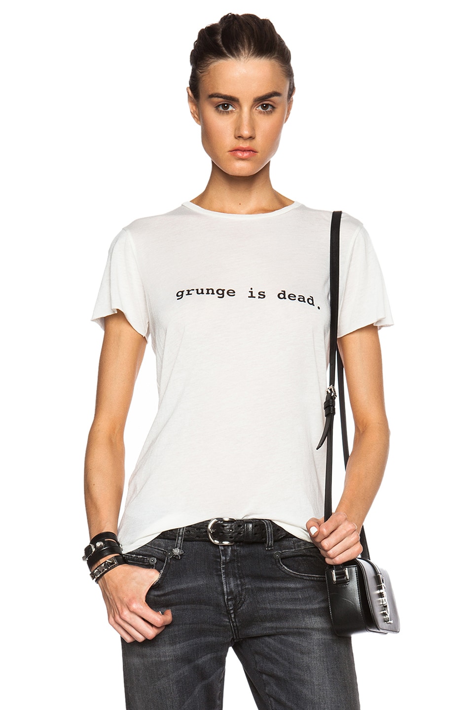 Image 1 of R13 Grunge Graphic Tee in Vintage White