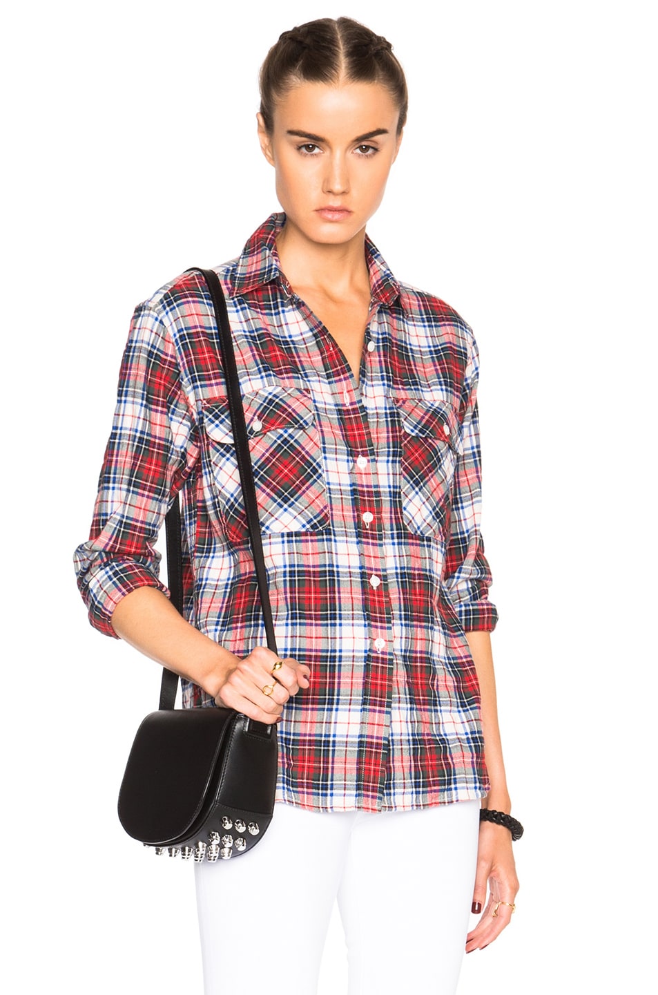 Image 1 of R13 Zipper Back Top in White & Red Plaid