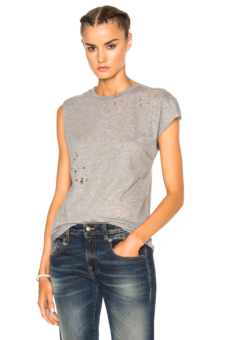 Image 1 of R13 Tattered Tee in Heather Grey