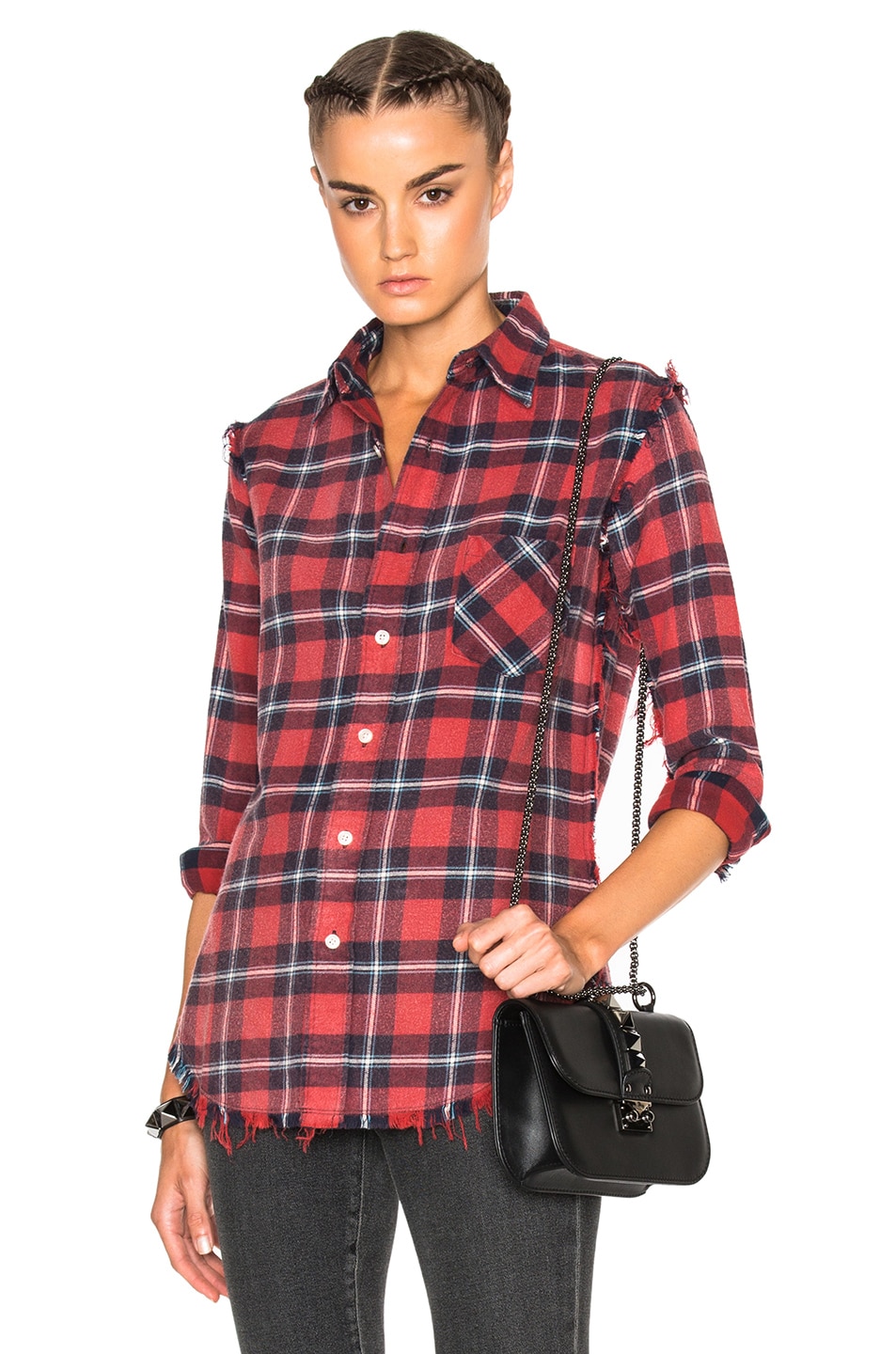 Image 1 of R13 Inside Out Slim Boy Shirt in Red Plaid