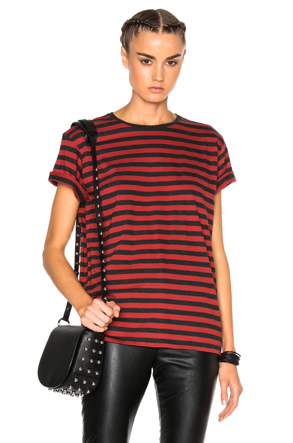 Image 1 of R13 Striped Boy Tee in Red Charcoal Baby Stripe