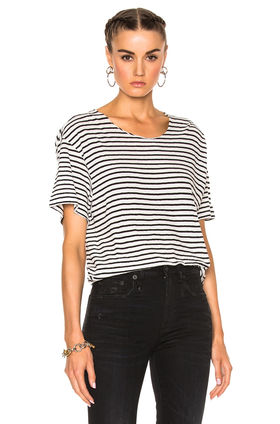 Image 1 of R13 Striped Rosie Tee in Black & White