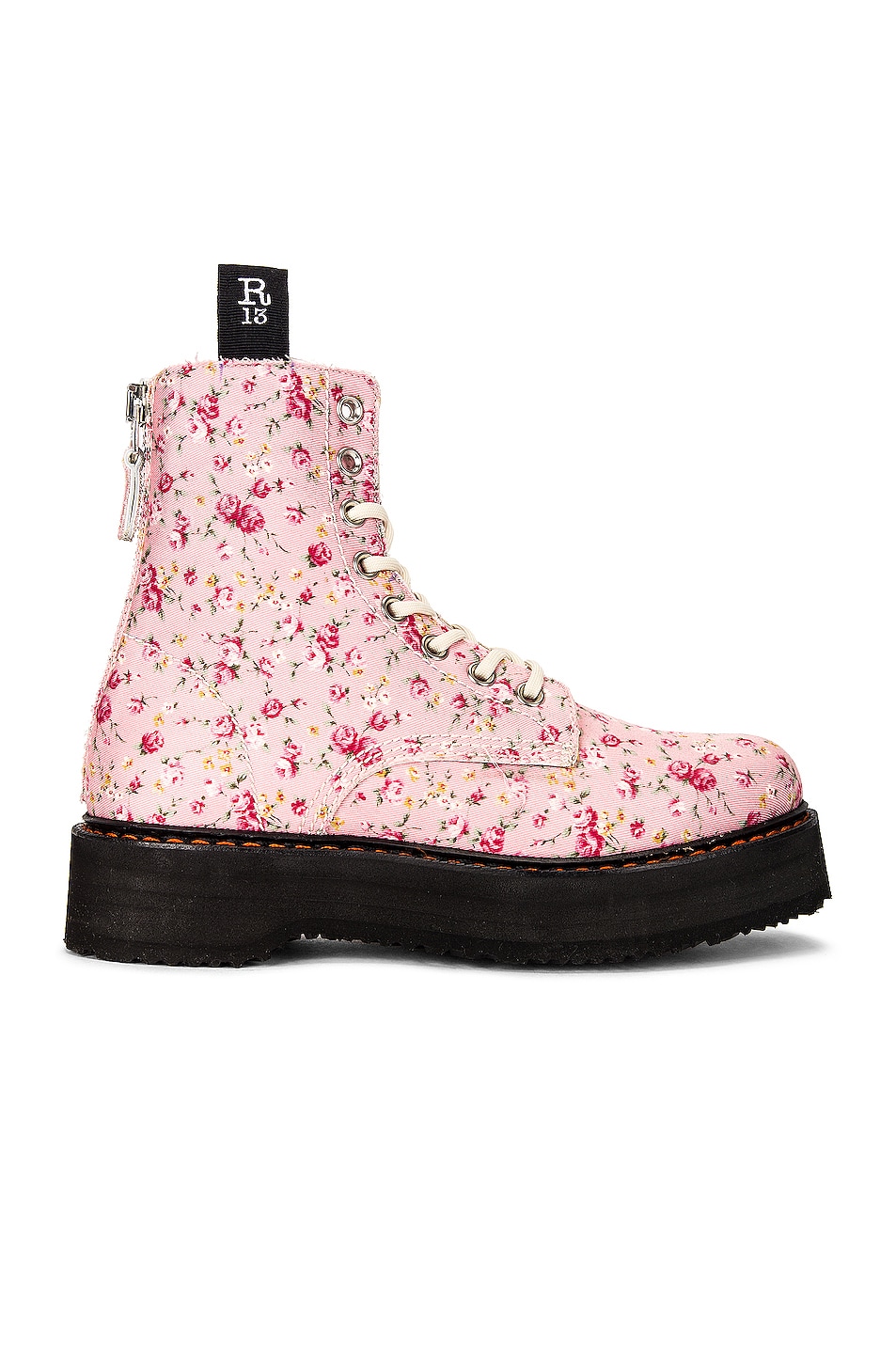Image 1 of R13 Single Stack Lace Up Boot in Pink Floral